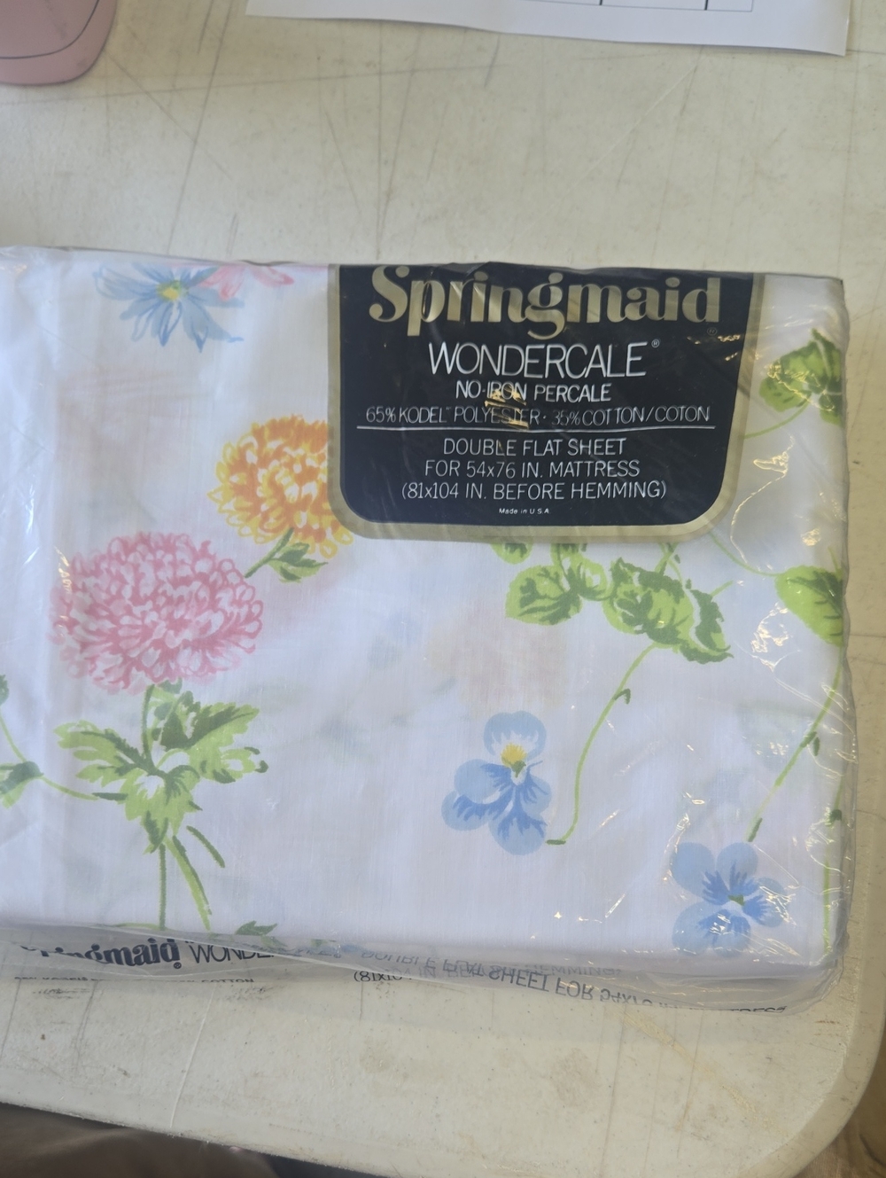 Floral Percale Flat Sheet - White with Pink, Yellow & Blue Flowers
